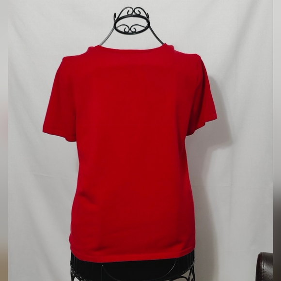 Peter Nygard Red Knit Short Sleeve Top - Women's L 14-16 - Picture 2 of 5